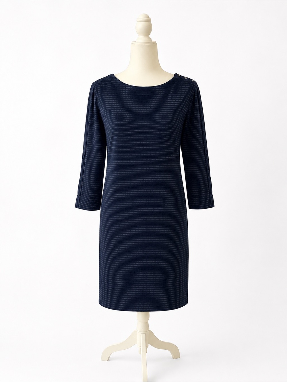 KENAR Navy Striped 3/4 Sleeve Shift Dress